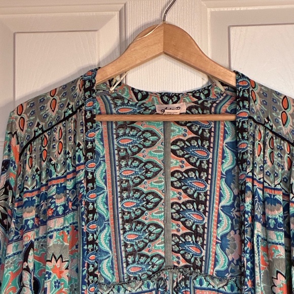 Vibrant Blue and Orange Women's Kimono - Picture 4 of 11